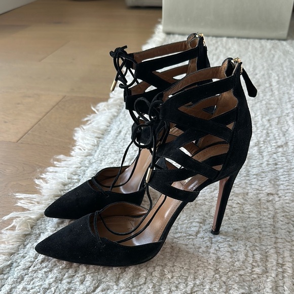 Aquazzura Black Suede Lace up Pumps